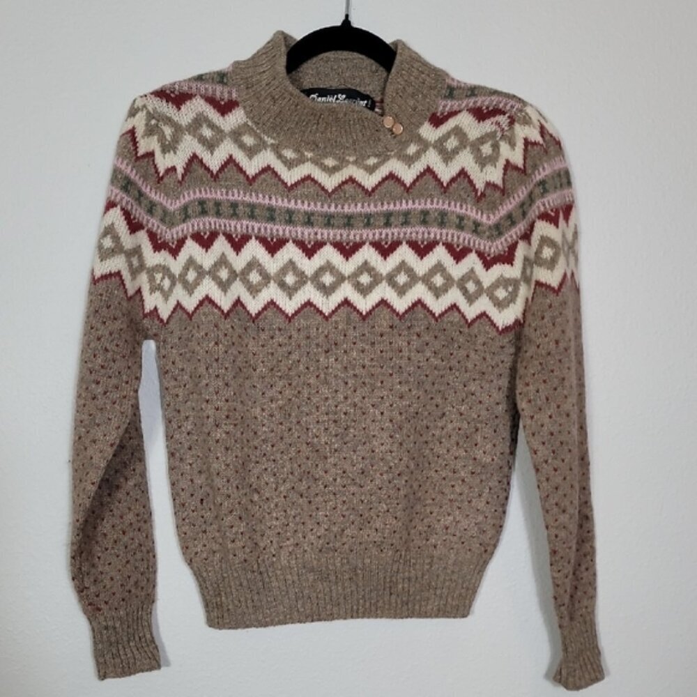 Daniel Laurent Womens 100% Shetland Wool Sweater Size S Fair Isle Scandi Nordic